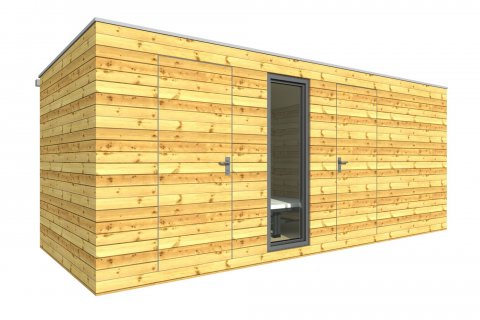 Venkovní dřevěná sauna 4x2,5 m + sklad 2x2,5 m